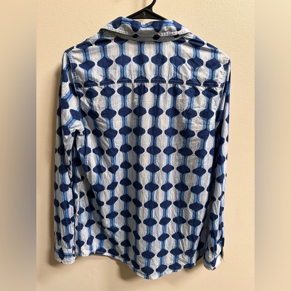 J.McLaughlin Lois Long Sleeve Shirt Blue Preppy Coastal Resort Vacation Cotton - Picture 9 of 10